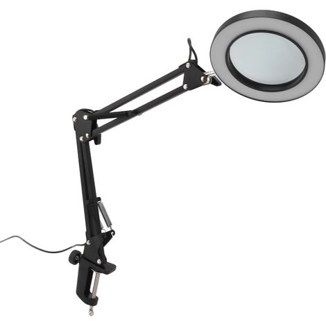 10-fache Vergrößerungslampe mit Klemme, schwarz, verstellbarer Schwenkarm, 3 Farbmodi, USB 5V, stufenlos dimmbar, Schreibtischlupe aus Aluminiumlegierung (1/5)