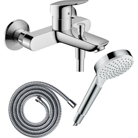 Pack mezclador baño-ducha mecánico HANSGROHE Logis + flexo Metaflex + rociador Vernis Blend 100 EcoSmart 1jet cromado (1/3)