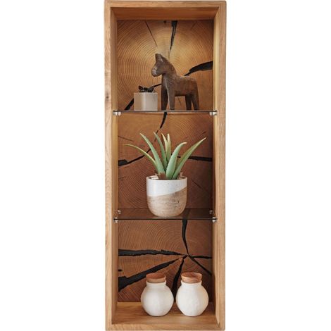 Étagère Murale en chêne Massif huilé avec étagères en Verre 34 x 94 x 20 cm (1/4)