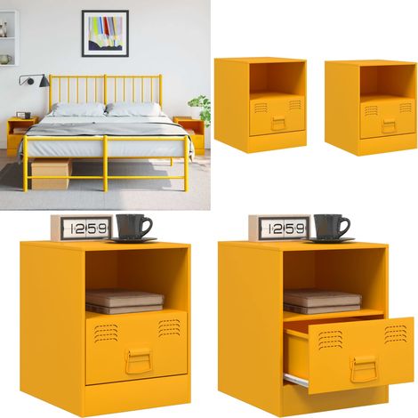 Tables de chevet 2 pcs jaune moutarde 34,5x39x44 cm acier - Table De Chevet - Meuble De Chambre - Commode - Meuble De Salon - Rangement - Home & Living (1/5)