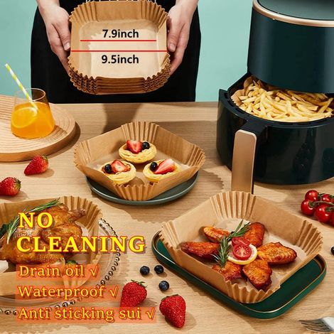 Papier Cuisson Air Fryer 20x4.5cm, 100Pcs Papier Air Fryer Rectangle Antiadhésif Résistant à l'huile et à l'eau, Air Fryer Accessoires, Papier Sulfurisé pour Air Fryer, Micro-ondes, Four(Naturelle) (1/5)