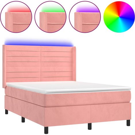 Maison Exclusive - Letto a Molle con Materasso e LED Rosa 140x200 cm in Velluto