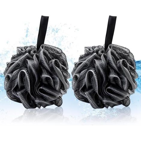 2Pcs Fleurs de Douche,Bain Douche Éponge,Noir Éponge Fleur de Bain, Exfolier La Peau Nettoyer,Hommes et Femmes accessoires baignoire (1/4)