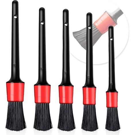 Pinceau de Détail, 5pcs Auto Detailing Brush Set, Cleaner Brush Set, Brush pour La Voiture Moto Roues de Nettoyage Automobile, Tableau de Bord, Intérieur, Extérieur, Bouches D'aération (1/4)