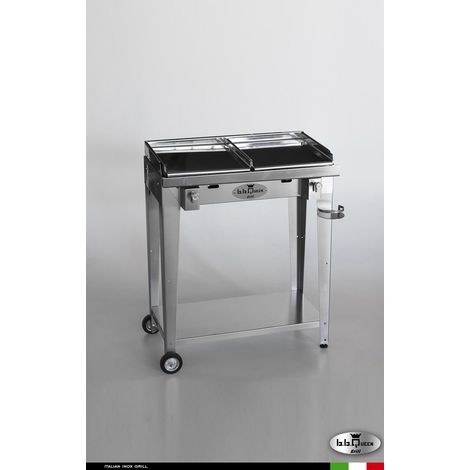 Grill 8.4 Inox  Piastra liscia - Senza portapiatti - Senza paraschizzi - Con kit mensola e ruote - Satinato - barbecue, griglia, giardino, carne, a gas, acciaio made in Italy