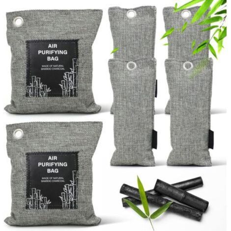 Bolsas ambientadoras de carbón de bambú – Paquete de 6 – Absorben la humedad y los olores – Para coches, zapatos y armarios – Purificador de 6 piezas -Crezuo