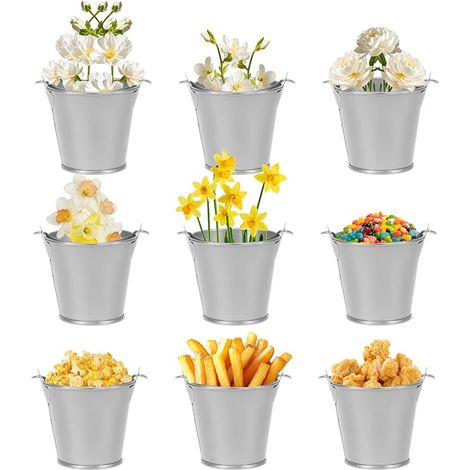 Set of 6cm Galvanised Metal Hanging Flower Pots with Handle for Balcony, Windows and Garden - Silver (1/4)