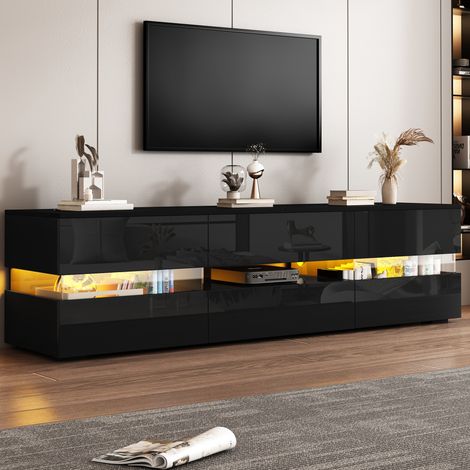 Mobile TV 160x39x45 cm con illuminazione LED, 2 ante e 1 cassetto, nero (1/5)