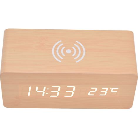 Réveil numérique avec charge sans fil, détection automatique de température, horloge LED électronique stable et sûre (1/5)