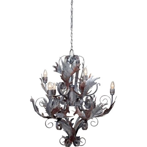 Suspension lustre design vintage en fer argenté - argent patiné avec touches brun rouille (1/3)