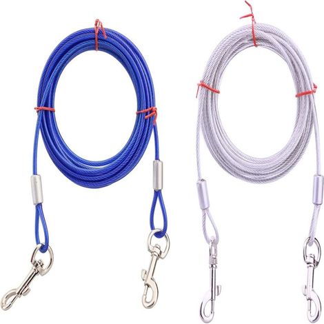 Lot de 2 câbles d'attache pour chien, en acier robuste, 3 mètres, jusqu'à 36 kg (3 m) (1/5)