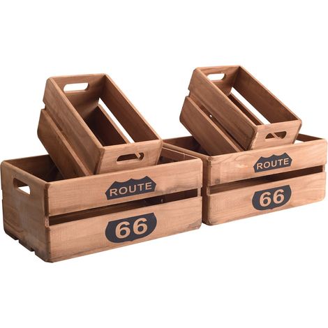 Rebecca Mobili Set 4 Cassette Scatole Legno Portaoggetti Legno Marrone 15x35x22 (1/5)