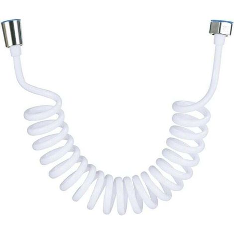 Flexible de douche,Tuyau de douche en mousse avec bouchon en cuivre, tuyau à ressort télescopique, flexible rétractable pour douchette, WC et bidet(3M Blanc) (1/4)