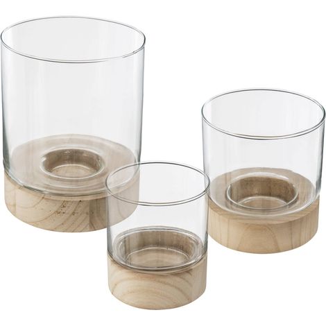 Set aus 3 Windlichtern Sommer - Glas und Holz (1/5)