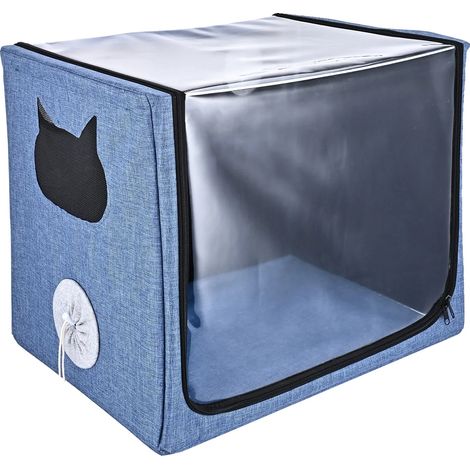 Transporteur pour animaux, PVC transparent, design ventilé, bleu (1/2)
