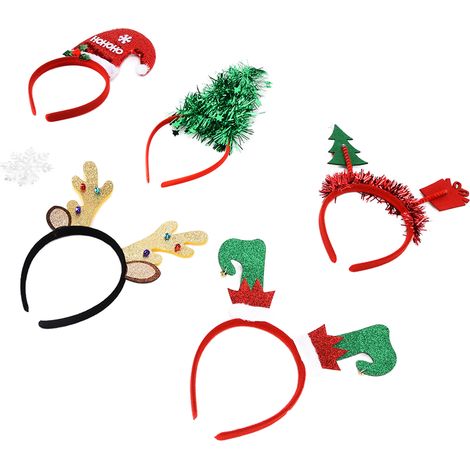6 pièces bandeaux de Noël Sapin Renne Flocon de Neige Chapeau Père Noël pour Fête (1/5)