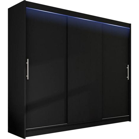 Armoire Closico Ordo II, Noir, 215x250x58cm, Portes d'armoire: Coulissantes, Nombre d'étagères: 9, LED: Disponible