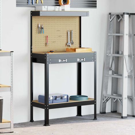 Werkbank Schwarz 81 x 41 x 145 cm Holzwerkstoff und Metall