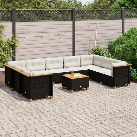 Salon de jardin modulable 10 pièces en résine tressée noire avec coussins, 90.77kg - PANGIVO (1/5)
