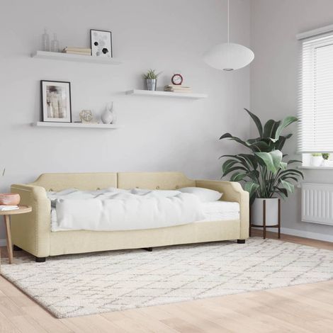 Tagesbett mit Matratze Creme 100x200 cm Stoff