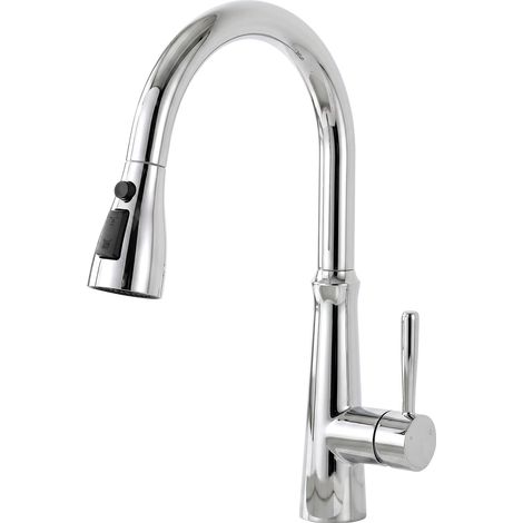 Robinet Cuisine, Douchette Extensible Mitigeur, 360° d'Évier à Arc Élevé Haute Pression Pulvérisateur 2 Modes de jet d'eau, Chrome (1/5)