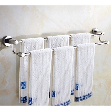 Support Mural pour Serviettes Double en Acier Inoxydable SUS 304,Antirouille,Finition Miroir,Barre de Serviette de Bain 60 cm (1/5)