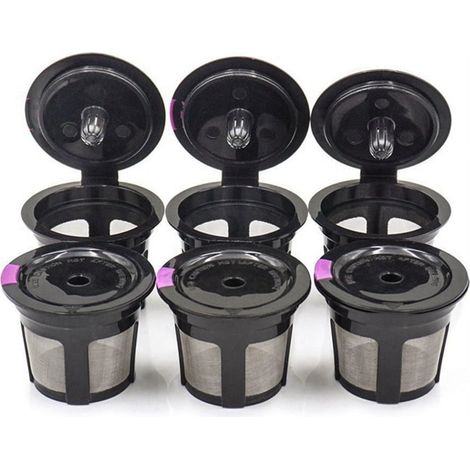Capsule Reutilisable K Cup - Compatible avec Machines Keurig 1.0 et 2.0 - Filtre Acier Inoxydable 304 - PP + Acier Inoxydable - Noir Violet - Lot de 6 (1/5)