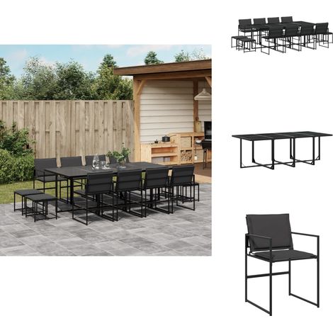 Ensemble à manger de jardin avec coussins 13 pcs noir textilène - Meubles De Jardin - Salon De Jardin - Set De Jardin - Mobilier Exterieur - Chaise Pliable (1/5)