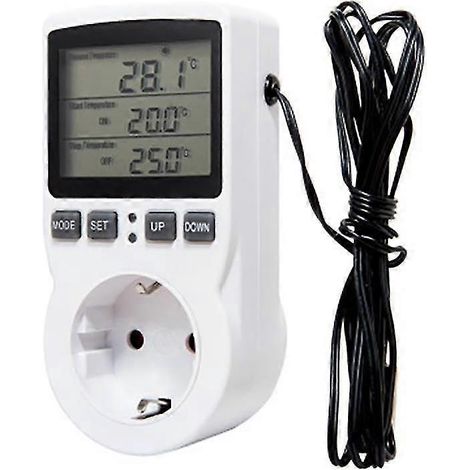 Contrôleur de température numérique, prise de courant, thermostat avec minuterie et sonde de température, chauffage et refroidissement - UE (1/4)