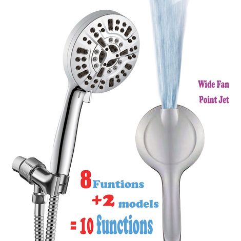 Pommeau de douche à main haute pression avec fonction de rinçage puissante intégrée,équipé d'un flexible en acier inoxydable et d'un support réglable (1/5)