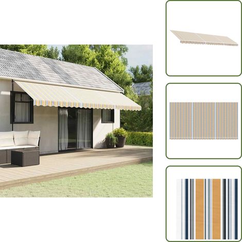 The Living Store Tissu de remplacement pour auvent rayures multicolores 6x3 m - Toile De Store - Tissu D'ombrage - Auvent De Jardin - Parasol - Couverture Extérieure (1/5)