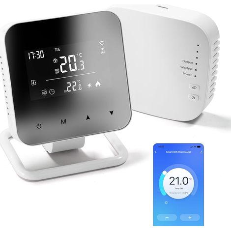 Thermostat RF sans Fil avec récepteur pour chaudière (Chauffage à Eau), programmable quotidiennement, connecté d'ambiance et Intelligent, Compatible WiFi, (1/5)