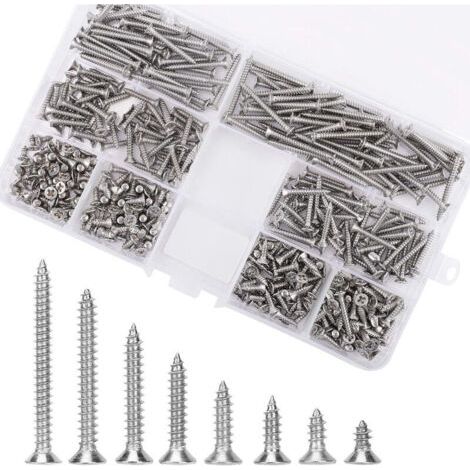 400 Pièces Vis Autotaraudeuses M3 Vis à Tête Plate Croisée, Vis à Bois Cruciforme Inox Vis à Bois Inox en Acier Inoxydable Kit de Classification de Vis à Tête Croisée
