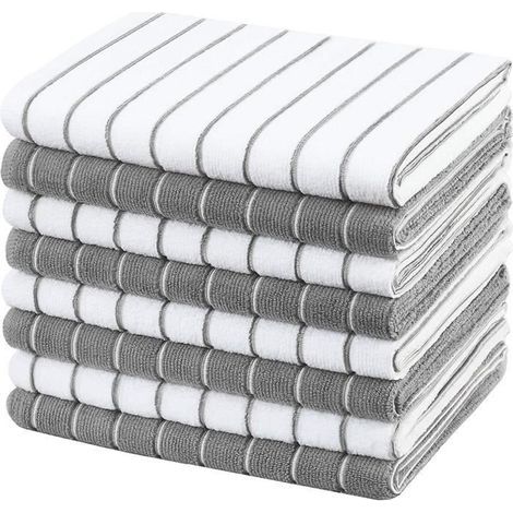 Kitchen Towels - 8 Pack - Microfiber - Absorbent - Gray and White Striped (1/4)