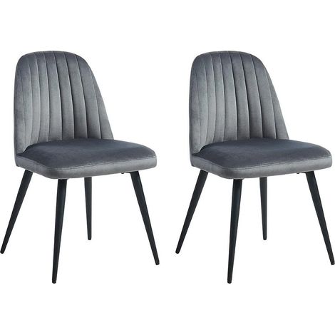 Lot de 2 chaises en velours et métal noir - Gris - ELEANA (1/3)