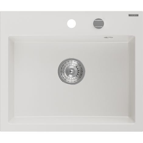 Mexen Oscar fregadero de granito de 1 seno 580 x 490 mm, blanco, sifón cromado - 6519581000-20 (1/5)