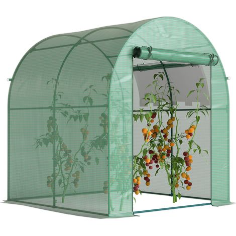 Serre en tunnel en poly à pied, serre pour jardin avec fenêtre et porte roulantes, 1,8 x 1,8 x 2 m, vert (1/5)