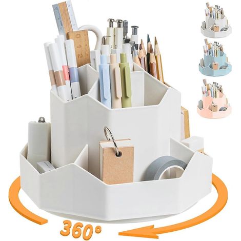Porte-crayons et stylos de bureau, 9 emplacements, rotatif à 360°, rangement de bureau pour fournitures de bureau. (1/5)