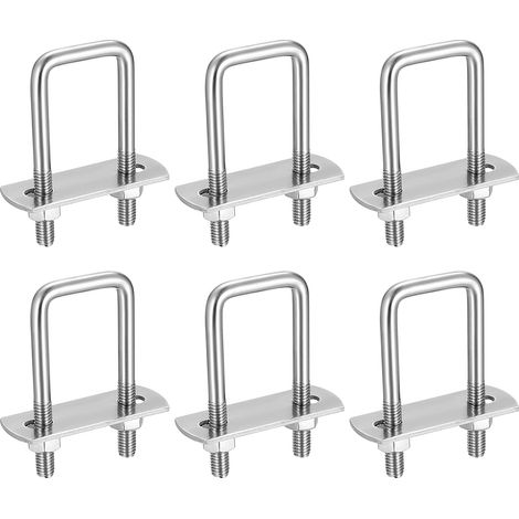 6 Pieces U-Bolts, M6 U-Bolts, Stainless Steel U-Bolts with Nut, Plates, and Washers, Clamping Bolts for Pipe Fixing, Right Angle 62x25mm