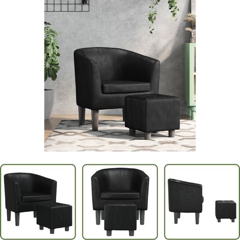 Repose-pied - Fauteuil avec repose-pied noir similicuir (1/5)