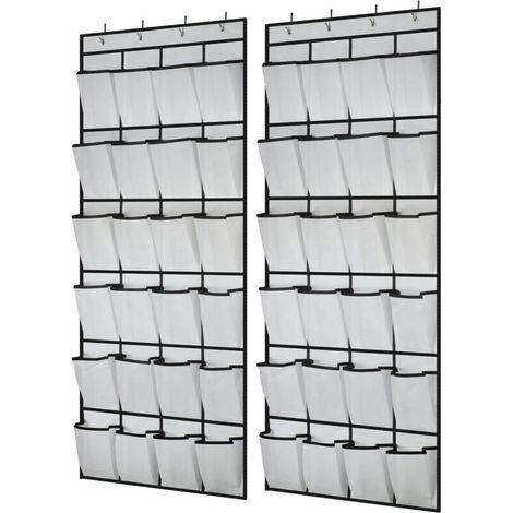 RHG Lot de 2 organiseurs suspendus au-dessus de la porte, étagères à chaussures avec 24 grandes poches en filet 8 crochets, rangement pour chaussures, rangement pour gadgets pour cuisine, chambre, sal