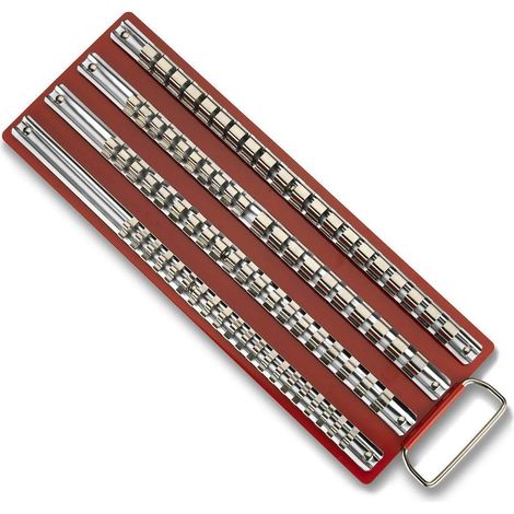 Organiseur de douilles - 40 clips - Acier nickelé - Rangement 1/4 3/8 1/2 pouce - Atelier et garage - 21,5x15 cm (1/5)