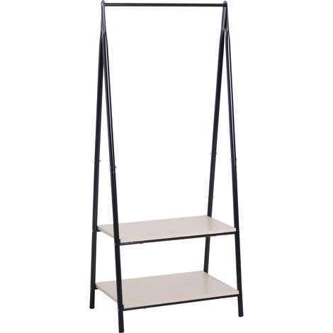 Portant à vêtements autoportant avec 2 étagères de rangement, barre de suspension, structure en acier, 64 x 42,5 x 149 cm, noir
