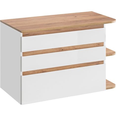 Waschtischunterschrank CAMPOS-56, Hochglanz weiß mit Wotaneiche, B/H/T: ca. 94/63,5/50 cm (1/5)