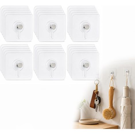 Lot de 30 Crochets Adhésifs Transparents Sans Percer - Support 5kg, Installation Facile Sans Traces, pour Tableaux Photos Miroirs Décorations Murales (1/5)