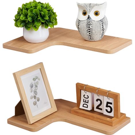 Étagère d'angle suspendue, lot de 2 étagères murales de 40 cm en forme de L, étagère murale en bois pour cuisine, salle de bain, salon, chambre (Naturel) (1/5)