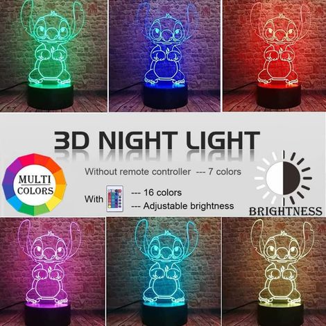 Lampe Stitch, Veilleuse Stitch- 3D LED Smart Remote Control Stitch Lampe 16 Couleurs NoëL Stitch Cadeau Chambre D'Enfant DéCoration Cadeau De Vacances (1/4)