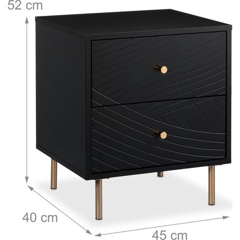 Comodino moderno 52 x 45 x 40 cm con 2 pratici cassetti design nero in MDF nero 130015840