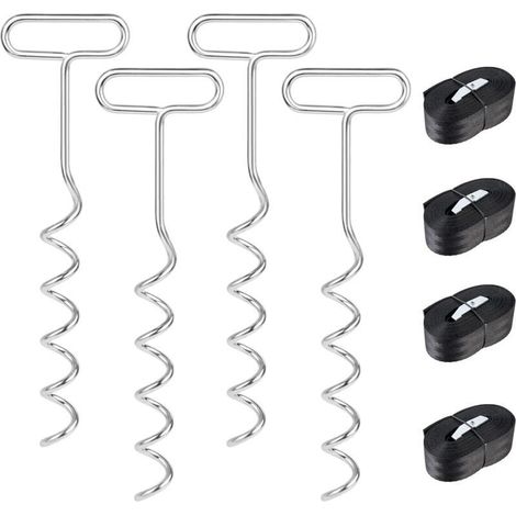 4-teiliges Bodenanker-Set für Trampolin, Schaukelgerüst, Spiralanker mit Gurten, Trampolinanker, Stahlanker