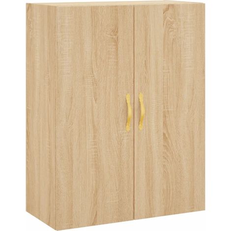 Mobiletto a muro versatile e di design con vani portaoggetti sospesi 69,5 x 34 x 90 cm realizzato in legno composito di rovere Sonoma 020048572